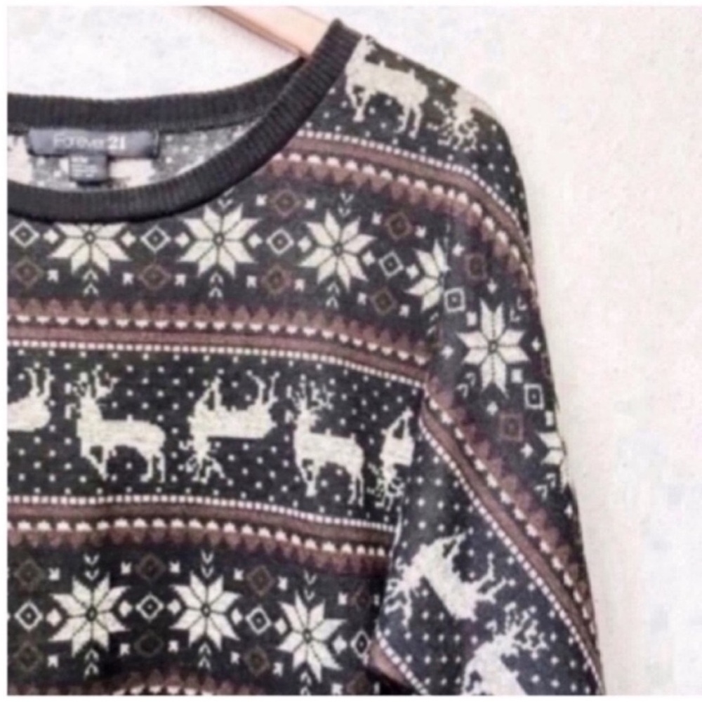 Deer Patterned Sweater Black Brown - image 1